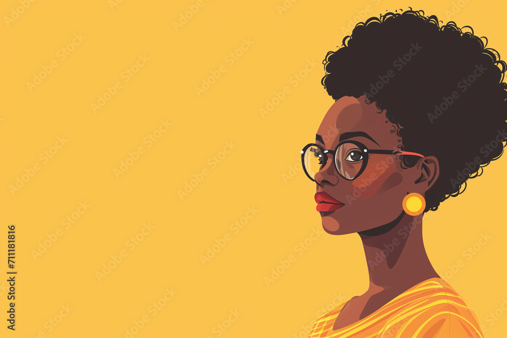 A flat vector illustration of a black woman with afro on a yellow background. A flat vector illustration of a black woman with afro on a yellow background.