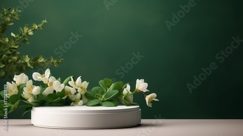 Elegant Podium Surrounded by Blossoming Flowers