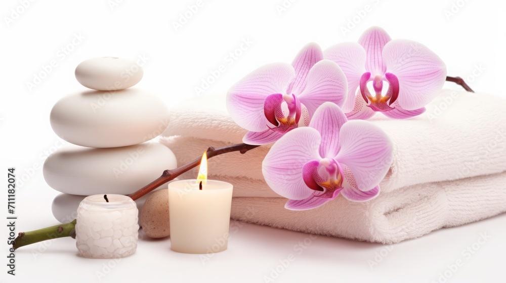 Elegant Spa Setting with Orchids and Candles Elegant Spa Setting with Orchids and Candles