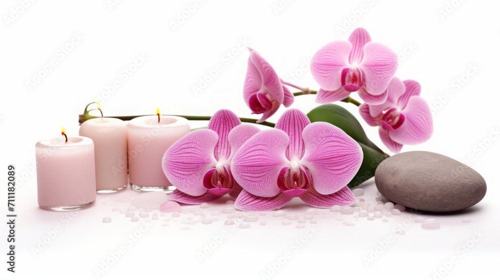 Elegant Spa Setting with Orchids and Candles Elegant Spa Setting with Orchids and Candles