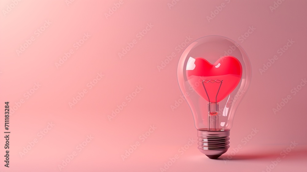 Light bulb with hearth inside, romantic concept Light bulb with hearth inside, romantic concept