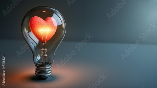 Light bulb with hearth inside, romantic concept photo