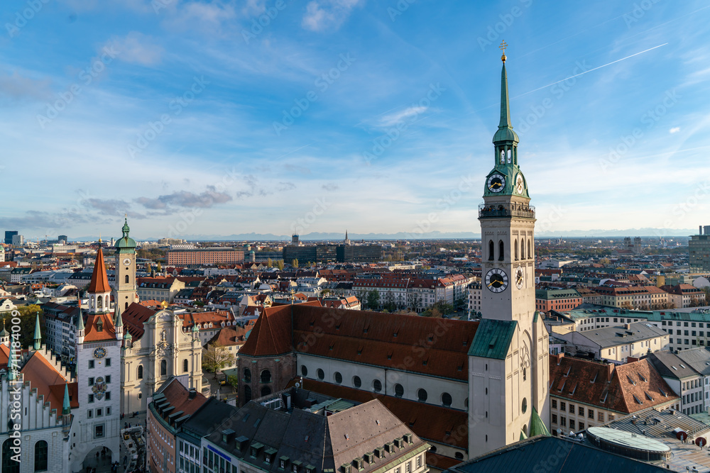 Aerial : Munich Old Town & Marienplatz, Bustling Tourist Spot