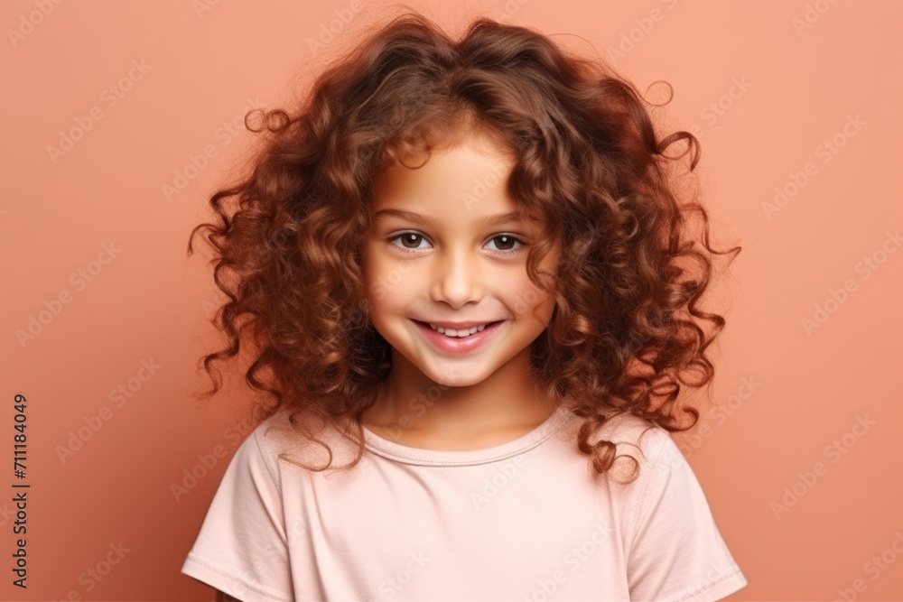 Portrait of a cute little girl with curly hair over pink background Portrait of a cute little girl with curly hair over pink background