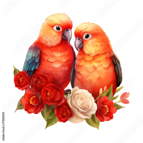 Two Birds with Red Roses. AI Generated Image © Fomo Creative