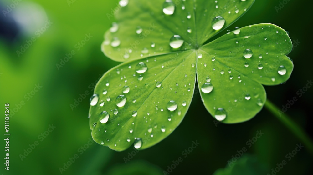Close-up of a vibrant green clover leaf with pristine water droplets, symbolizing luck and the freshness of nature. Close-up of a vibrant green clover leaf with pristine water droplets, symbolizing luck and the freshness of nature.