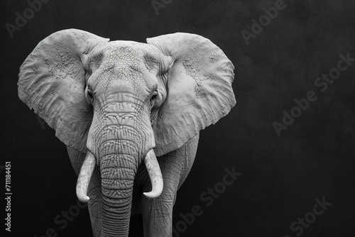 An AI-crafted masterpiece unfolds  a majestic white elephant against a dramatic black canvas. Elegance and power converge in a visually striking composition  an iconic symbol brought to life.