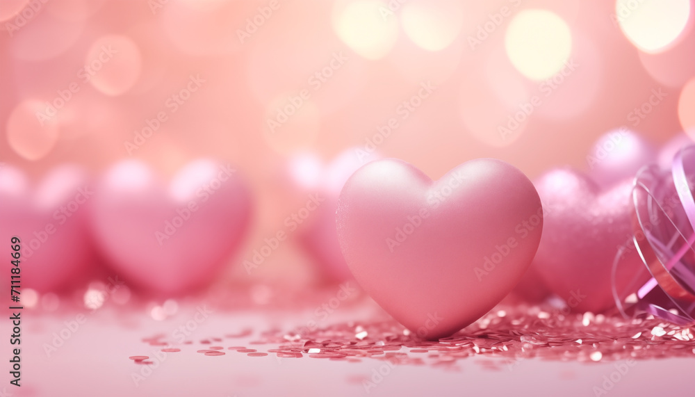 Valentine's day in a pink decoration background with balloon and gift box.