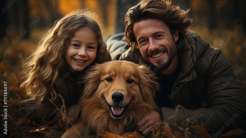 a man and a girl are laying in the grass with a dog and smiling a man and a girl are laying in the grass with a dog and smiling