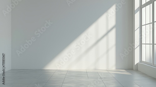 a room with a window and a wall with a light coming in from it