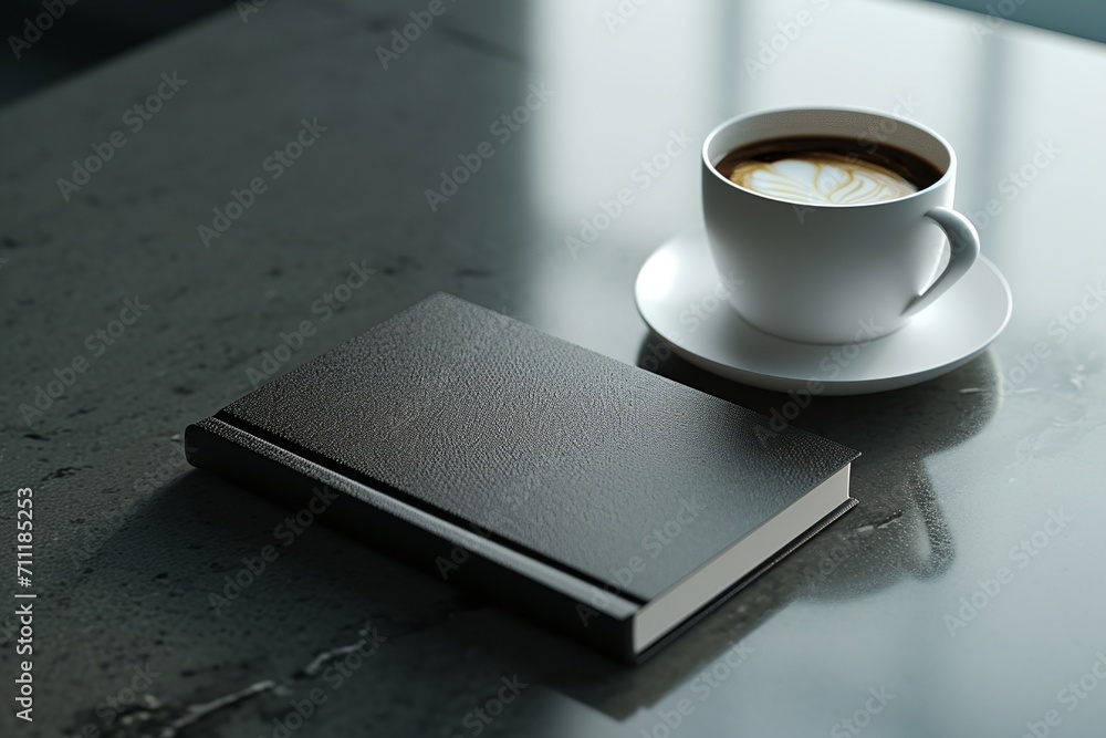 a cup of coffee and a book on a table