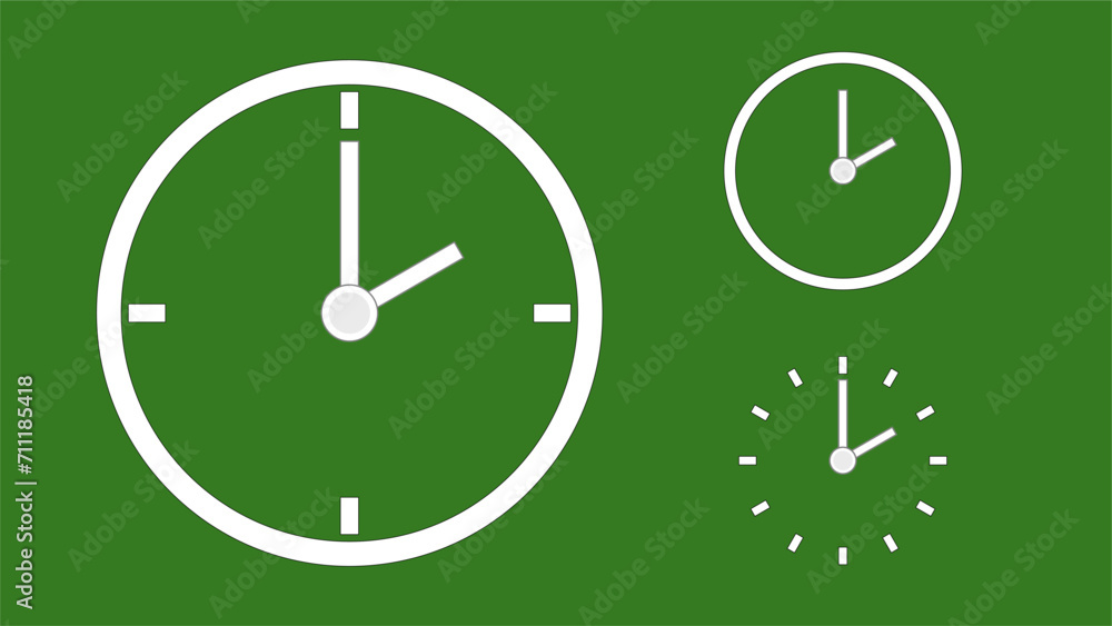Clock icon, minimal style. arrow show2 hr. from number 12 to 2. on the christmas green background