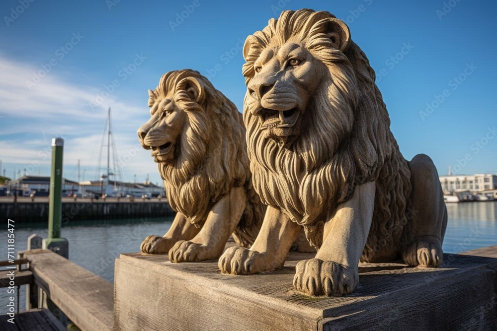 Waterfront lions. Generative AI