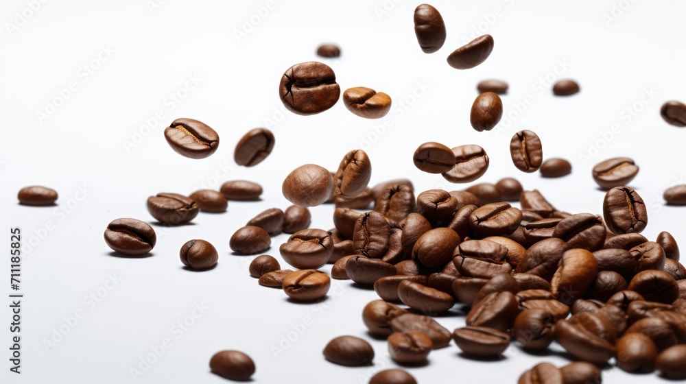 A Close-up view of coffee beans on a white isolated transparent background. A Close-up view of coffee beans on a white isolated transparent background.