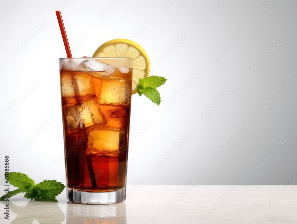 Long Island Iced Tea cocktail. Refreshing Glass of Ice Tea With Lemon Slice and Mint Long Island Iced Tea cocktail. Refreshing Glass of Ice Tea With Lemon Slice and Mint