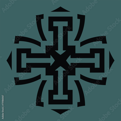 Black abstract monogram or Arabic ceramic motifs on a dark background