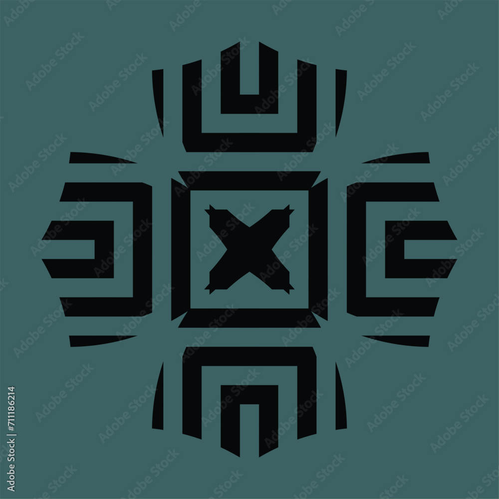 Black abstract monogram or Arabic ceramic motifs on a dark background Black abstract monogram or Arabic ceramic motifs on a dark background