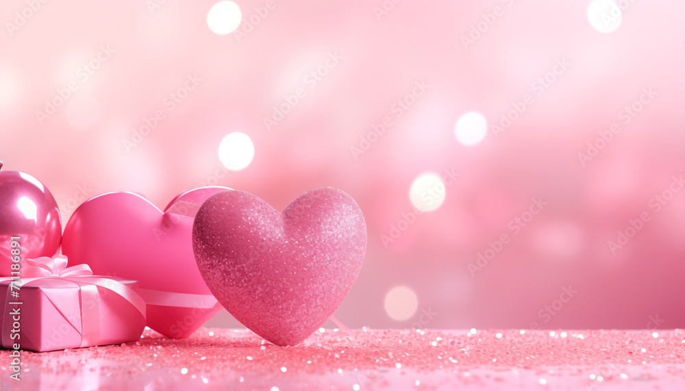 Valentine's day in a pink decoration background with balloon and gift box. Valentine's day in a pink decoration background with balloon and gift box.