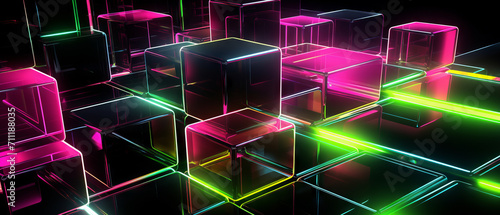 Luminous Neon Cubes in Dark Space