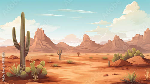 seamless background of landscape with desert and cactus