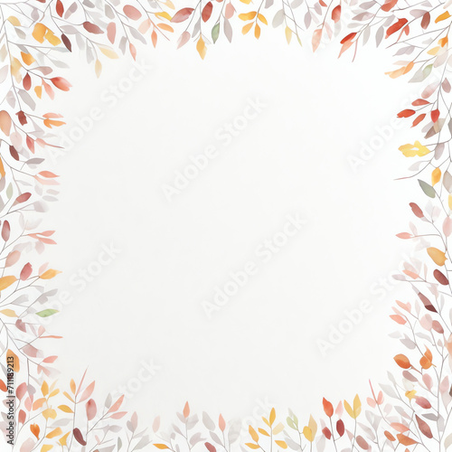 watercolor autumn fall leaves wreath frame square banner background, flower flora frame painting illustration.copy space center