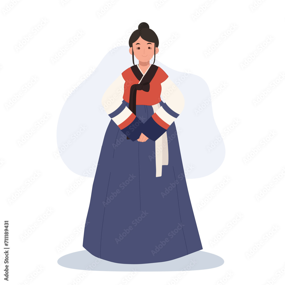 Happy Woman Wearing Korean Traditional Dress Hanbok.