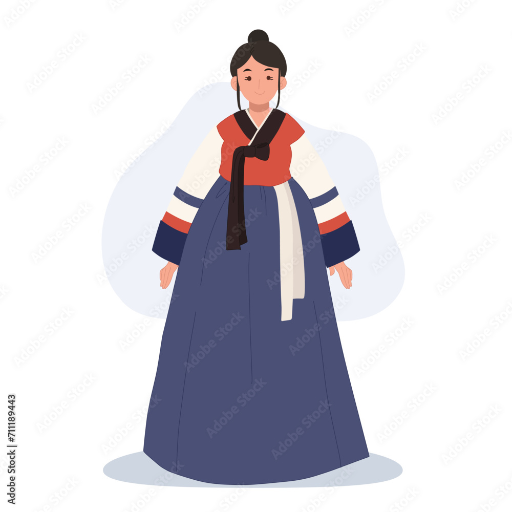 Happy Woman Wearing Korean Traditional Dress Hanbok.