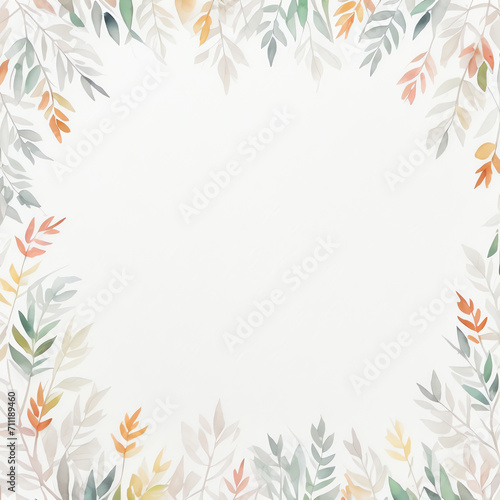 watercolor autumn fall leaves wreath frame square banner background, flower flora frame painting illustration.copy space center