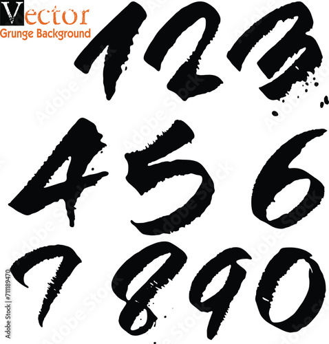 set number black and white, vector hand paint set number. Vector hand paint number 1,2,3,4,5,6,7,8,9,10. Hand drawn letter with dry brush.
