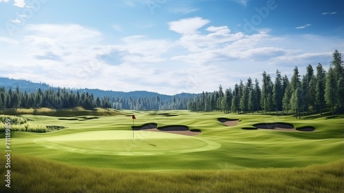 golf course with beautiful green field. golf course with a rich green turf beautiful scenery.