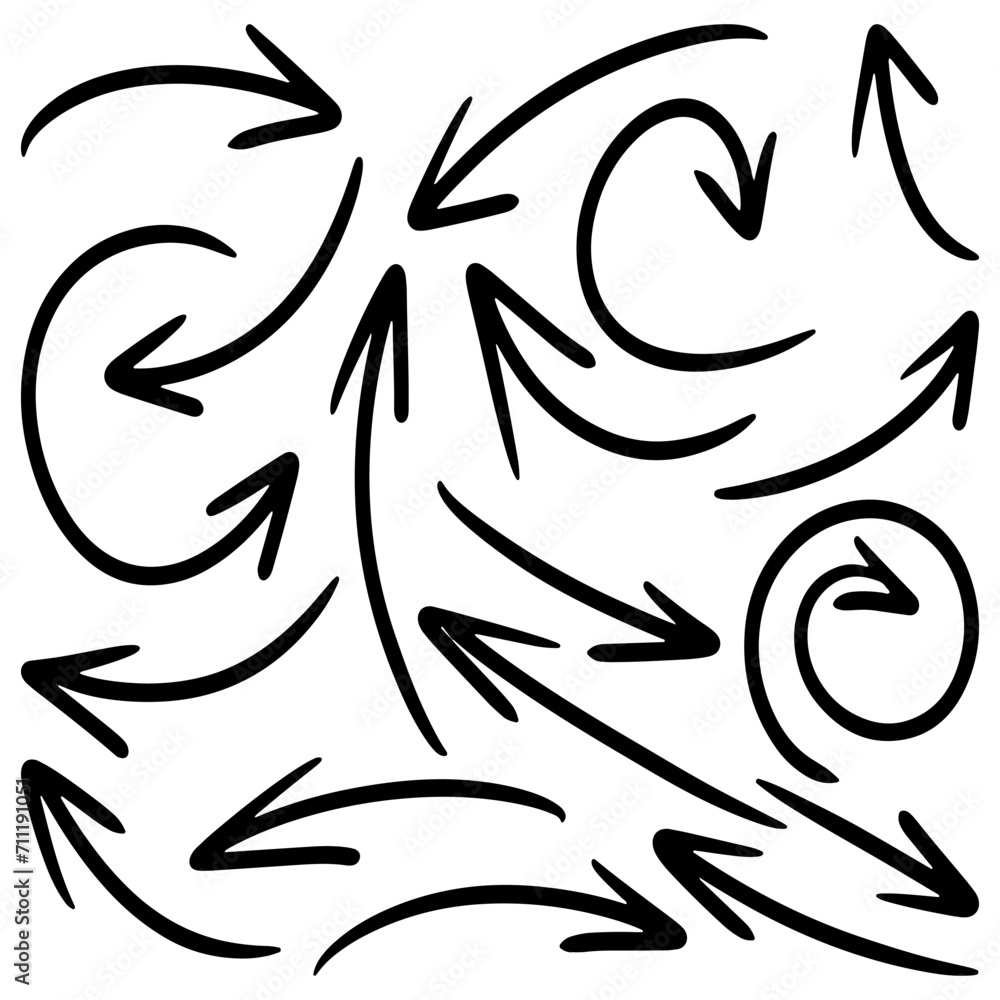 Set of Hand drawn vector arrows doodle on white background. design element vector illustration.