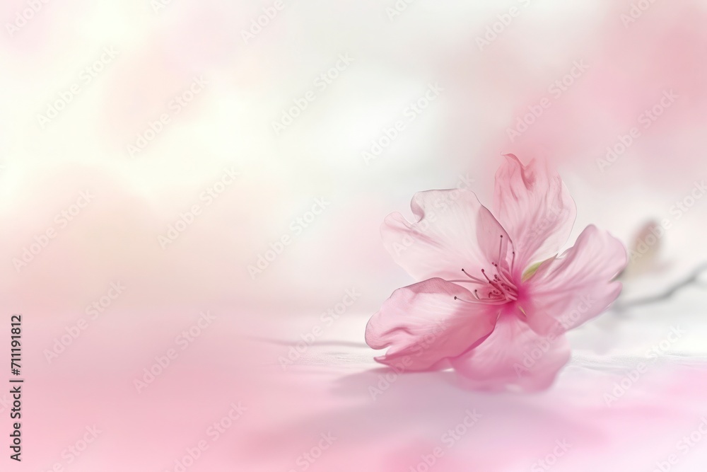 romantic watercolor-style composition, delicate pink flower gracefully placed on a soft pink and white background. 