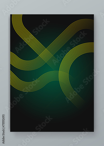 Yellow and green vector abstract line modern tech futuristic glow poster. Modern cover template for annual report, flyer, brochure, presentation, poster, and catalog