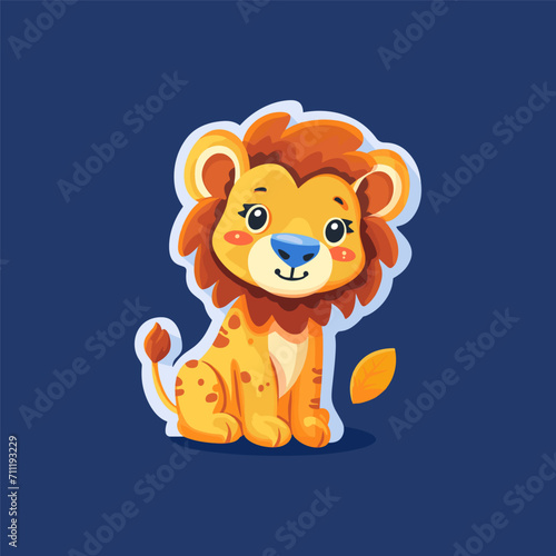 Cute baby lion sticker vector illustration