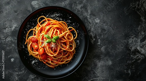 Dark plate with italian spaghetti on dark