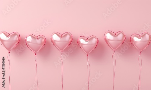 Rose heart-shaped balloons isolated on a pink background. Birthday, party, anniversary celebration, wedding, women's day, mother's day, St Valentine day concept. Romantic greeting card