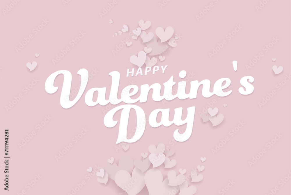 Happy Valentine's Day typography poster with handwritten calligraphy text and heart shape elements