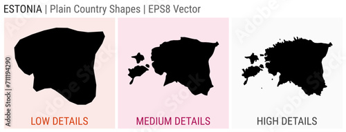 Estonia - plain country shape. Low, medium, and high detailed maps of Estonia. EPS8 Vector illustration.
