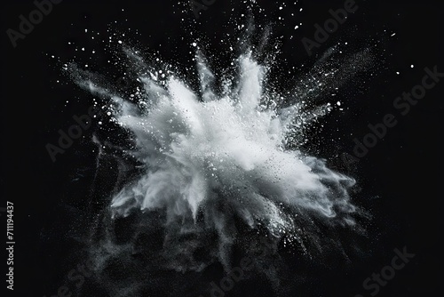 Flourish of fantasy. Captivating image capturing explosion of white powder on black background festive burst of creativity and motion perfect for abstract and celebration collections