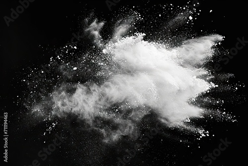 Flourish of fantasy. Captivating image capturing explosion of white powder on black background festive burst of creativity and motion perfect for abstract and celebration collections photo