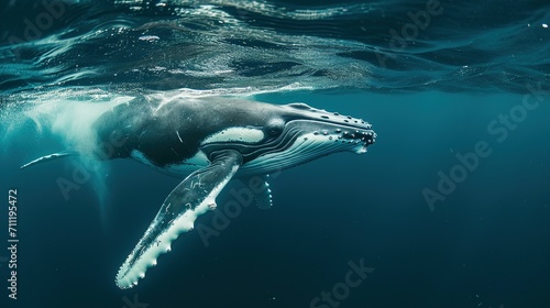 A Baby Humpback Whale Plays Near the Surface in Blue Water © Ahmad-Muslimin