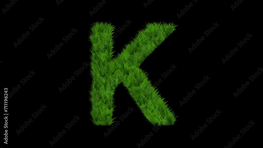 English alphabet K with green grass effect on plain black background English alphabet K with green grass effect on plain black background