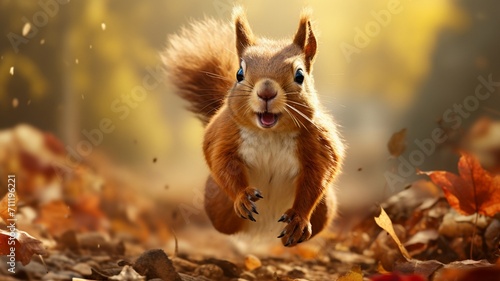 Adorable Chipmunk in Natural Habitat, Excitedly Playing and Jumping Around - AI-Generative © Being Imaginative