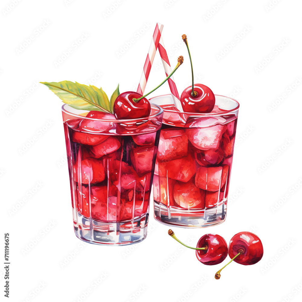 Two Glasses of Cherry Juice with Ice. AI generated image Two Glasses of Cherry Juice with Ice. AI generated image