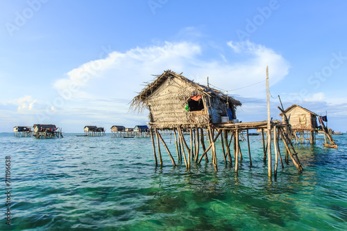 Beautiful landscapes view borneo sea gypsy water village in Bodgaya Mabul Island  Semporna Sabah  Malaysia.