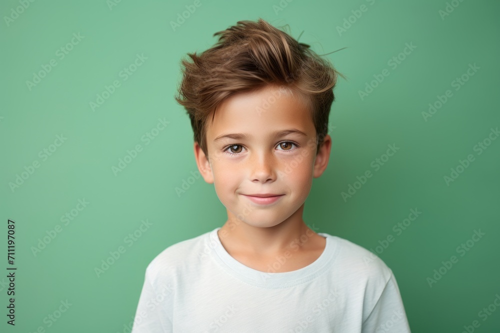 Portrait of a cute little boy with a funny hairstyle on a green background Portrait of a cute little boy with a funny hairstyle on a green background