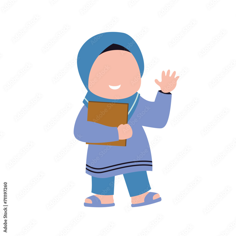 Cute isolated muslim character. chibi style character design.