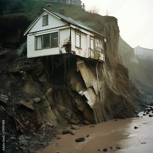 house haning off a cliff edge  photo