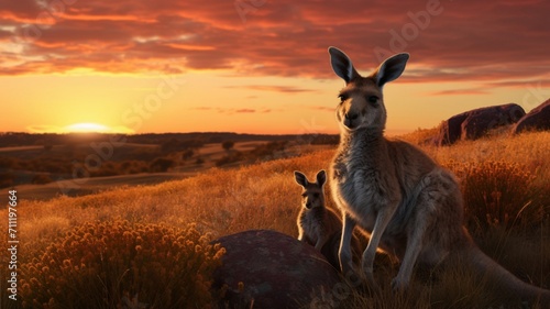 Adorable Kangaroo Family Bonding in Lush Australian Outback Landscape - AI-Generative © Being Imaginative