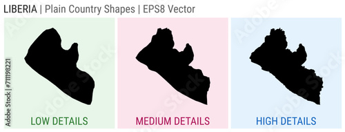 Liberia - plain country shape. Low, medium, and high detailed maps of Liberia. EPS8 Vector illustration.